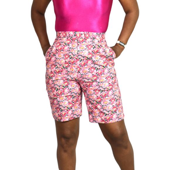 Vintage Liberty of London Bermuda Shorts Pink Floral High Waist Tropical 2 XS - Picture 8 of 14